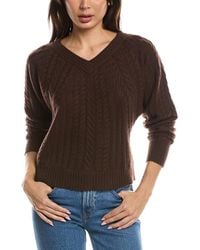Forte - Diagonal Cable V-Neck Cashmere Sweater - Lyst