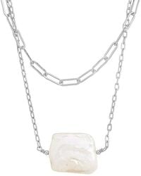 Sterling Forever - 16X21Mm Pearl Chain Link Layered Necklace - Lyst