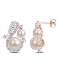 Rina Limor - 10k Rose Gold 1.47 Ct. Tw. Diamond & White Topaz 5-5.5mm & 8-8.5mm Pearl Earrings - Lyst