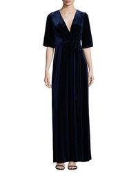 velvet surplice fit and flare dress