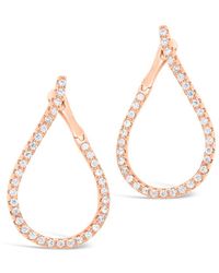 Sterling Forever - 14k Rose Gold Plated Cz Studded Drop Earrings - Lyst