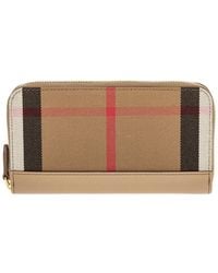 Burberry - House Check & Leather Zip Around Wallet - Lyst
