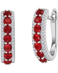 MaxColor - 3.00 Ct. Tw. Lab-Grown Ruby Cz Hoop Earrings - Lyst