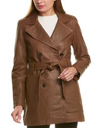Badgley Mischka Double-breasted Leather Coat - Brown