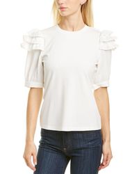 Gracia Small Flare Point Sleeve Fitted Top - White