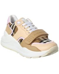 Burberry - Check Canvas & Leather Sneaker - Lyst