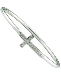 Diamond Select Cuts - Silver & Steel 0.08 Ct. Tw. Diamond Cross Bangle Bracelet - Lyst