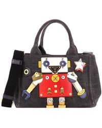 Prada - Embellished Denim Robot Convertible Tote Mini (Authentic Pre- Loved) - Lyst