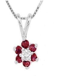 Diana M. Jewels - Fine Jewelry 14k 0.29 Ct. Tw. Diamond & Ruby Flower Cluster Pendant Necklace - Lyst