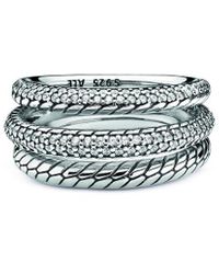 PANDORA - Signature Silver Cz Snake Chain Pattern Ring - Lyst