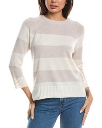 Forte - 3 /4 Sleeve Wide Stripe Crewneck Cashmere Sweater - Lyst