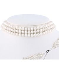 Splendid - Rhodium Plated Silver 5-6mm Freshwater Pearl Choker Necklace - Lyst