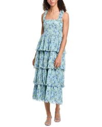 Ganni - Pleated Georgette Flounce Smocked Midi Dress - Lyst