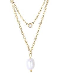 Adornia - Tarnish Resistant 18K Plated Layered Freshwater Pearl And Cz Necklace Set - Lyst