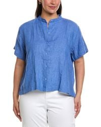 Eileen Fisher - Mandarin Collar Linen Shirt - Lyst