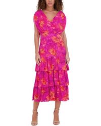 Kensie - Printed Burnout Woven Midi Dress - Lyst