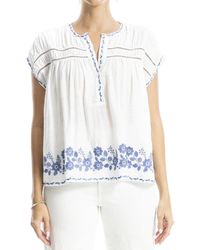 Max Studio - Embroidered Cap Sleeve Notch Neck Top - Lyst