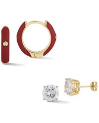 Sphera Milano - 14k Over Silver Cz Set Of Huggie & Stud Earrings - Lyst