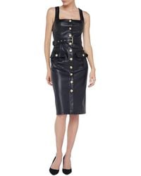L'Agence - Idy Button Front Faux Leather Midi Dress - Lyst
