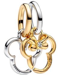 PANDORA - X Disney & 14K Plated Cz Mickey Mouse & Minnie Mouse Splittable Dangle Charm - Lyst