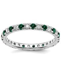 Lab Grown Gemstones - 14K 1.15 Ct. Tw. Lab-Grown Diamond & Lab-Grown Emerald Eternity Ring - Lyst