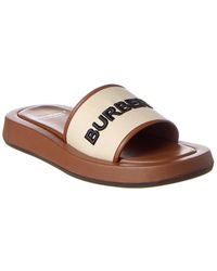 Burberry Logo Canvas & Leather Slide - Brown