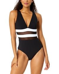 Anne Cole - Plunge Front Colorblock Mesh One-Piece - Lyst