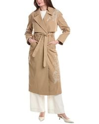 NVLT - Longline Embroidered Double-Breasted Belted Trench Coat - Lyst