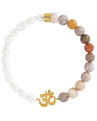 Karma and Luck - Plated African Opal Jasper/ Pearl & Pearl Beaded Bracelet - Lyst