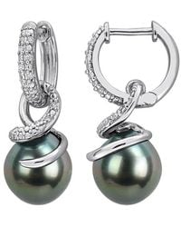Rina Limor - 0.10 Ct. Tw. Diamond & 9-10Mm Pearl Hoop Earrings - Lyst