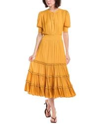 Tahari - Elbow Sleeve Split Neck Tiered Midi Dress - Lyst