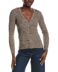 Minnie Rose - Cashmere-Blend Rib Marled Henley Cardigan - Lyst