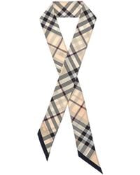 Burberry - Check Skinny Silk Scarf - Lyst