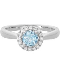 Gemstones - 14K Diamond .11 Ct. & .48 Ct. Aquamarine Halo Ring - Lyst