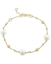 Effy Fine Jewelry - 14K 0.07 Ct. Tw. Diamond & 7.5Mm Pearl Bracelet - Lyst