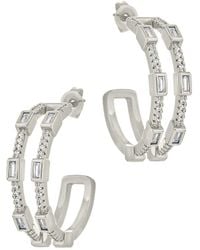 Sterling Forever - Rhodium Plated Cz Neah Hoops - Lyst