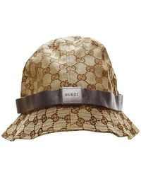Gucci - Gg Monogram Leather-Trim Bucket Hat (Authentic Pre-Loved) - Lyst