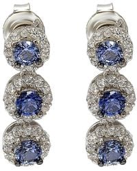 Suzy Levian - Silver 1.42 Ct. Tw. Diamond & Sapphire Halo Drop Earrings - Lyst