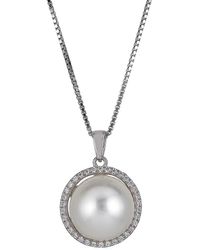 Belpearl - Silver 11mm Pearl Cz Pendant Necklace - Lyst