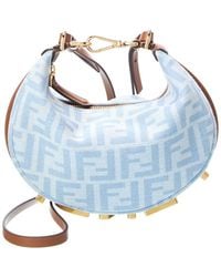 Fendi - Graphy Mini Ff Denim Hobo Bag - Lyst