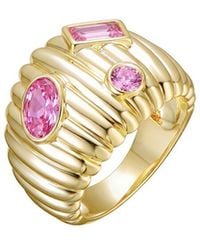 Genevive Jewelry - Rachel Glauber 14K Plated Cz Three Stone Ring - Lyst