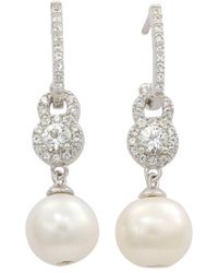 Suzy Levian - Silver Created White Sapphire & 8mm Pearl Pearl Dangle Earring - Lyst