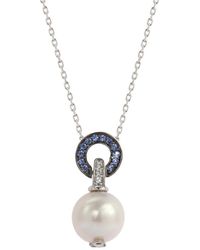 Suzy Levian - Silver Sapphire Pearl Circle Pendant - Lyst