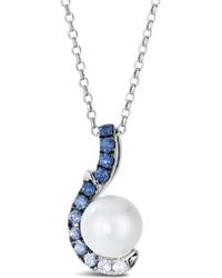 Le Vian - Le Vian Denim Ombre 14K 0.55 Ct. Tw. Sapphire & 9.5-10Mm Pearl Pendant Necklace - Lyst
