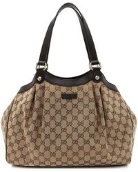 Gucci - Gg Canvas & Leather Pleated Medium Tote (Authentic Pre- Owned) - Lyst