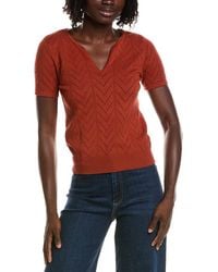 Tahari - Split Neck Collar Pointelle Sweater - Lyst
