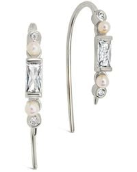 Sterling Forever - 2-3mm Faux Pearl Cz Nadia & Threader Earrings - Lyst