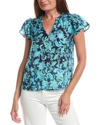 Cece - Shirred Neck Flutter Sleeve Blouse - Lyst