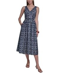 Halston - Sleeveless V-Neck Printed Linen-Blend Sundress - Lyst