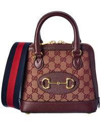 Gucci Horsebit 1955 GG Canvas & Leather Top Handle Shoulder Bag - Red